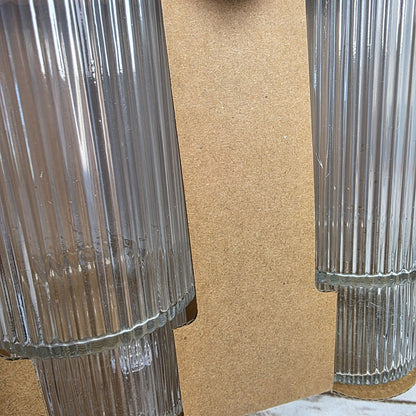 2 Pack Ribbed Clear Glass Tumblers With Bamboo Lids & Reusable Straws 11 Oz