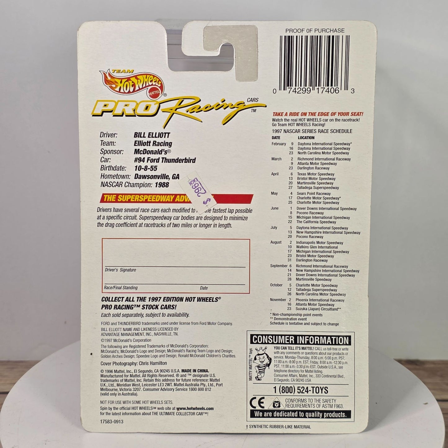 Hot Wheels Pro Racing 1997 Bill Elliott Die-Cast Car