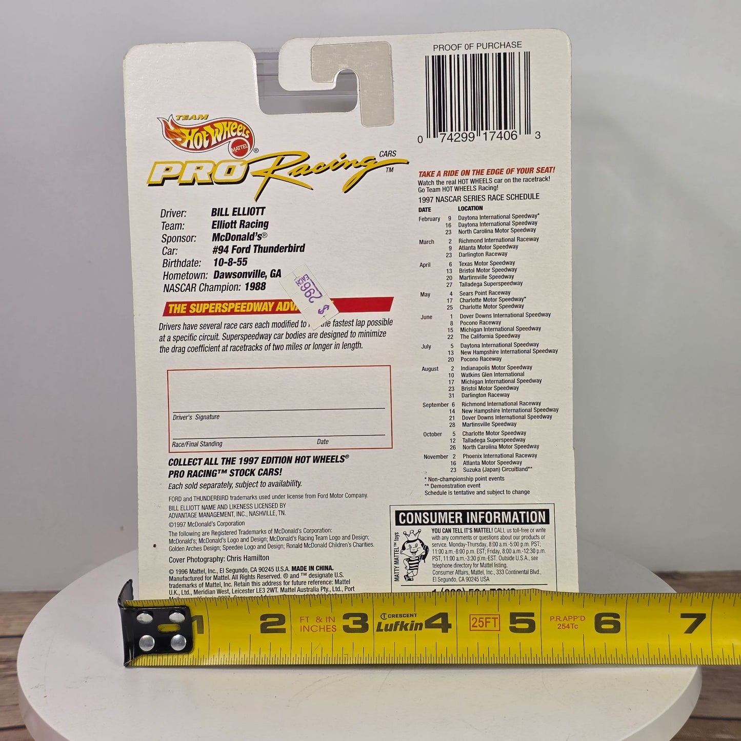 Hot Wheels Pro Racing 1997 Bill Elliott Die-Cast Car