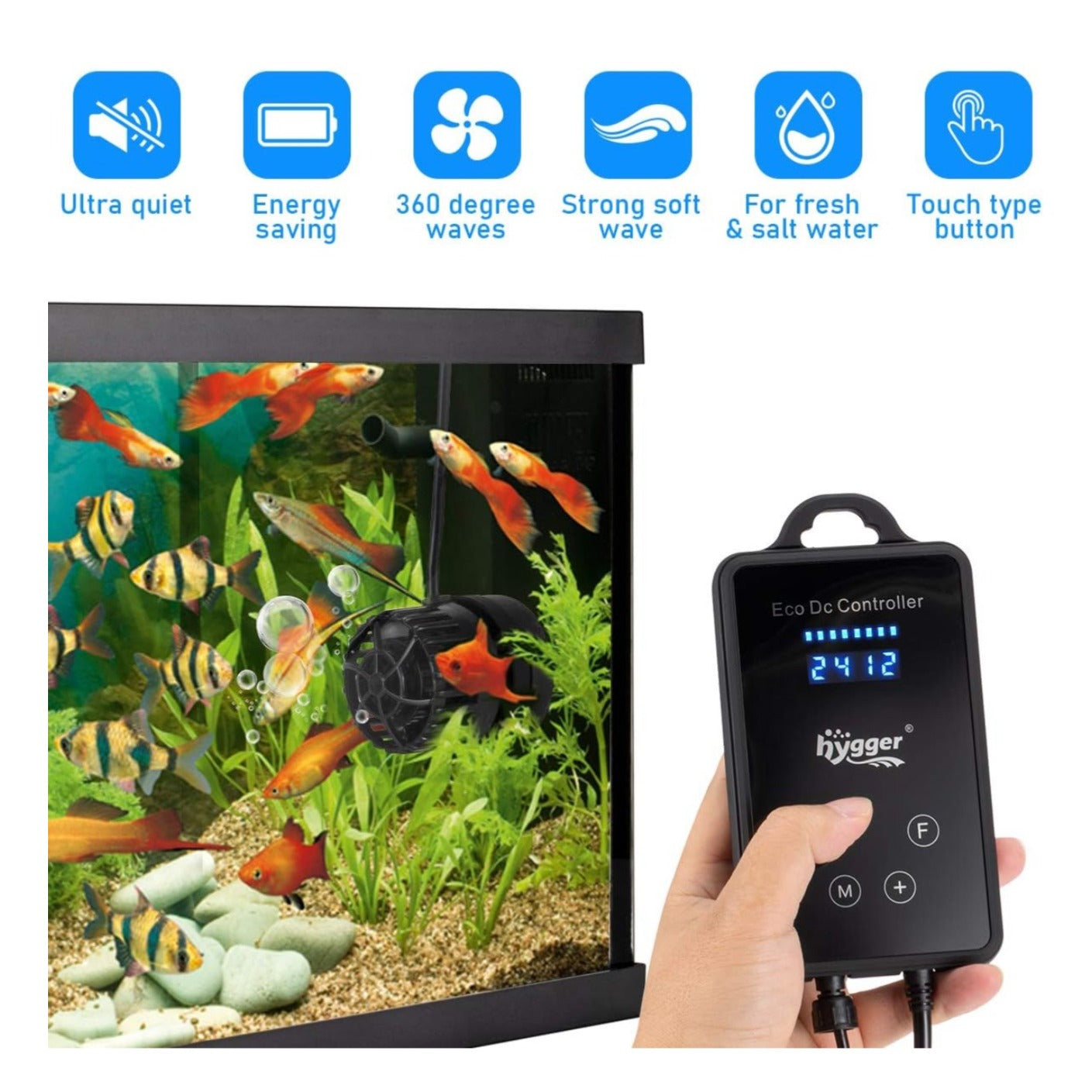 Hygger Quiet Magnetic Aquarium Wave Maker With Eco DC Controller HG951 1600GPH Adjustable Flow For Freshwater & Saltwater