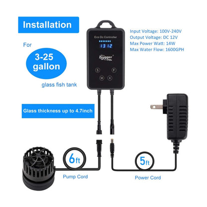 Hygger Quiet Magnetic Aquarium Wave Maker With Eco DC Controller HG951 1600GPH Adjustable Flow For Freshwater & Saltwater