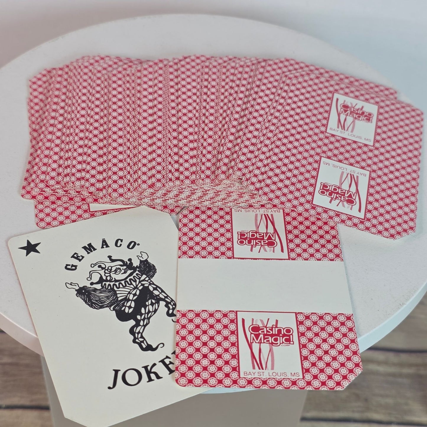 Authentic Gemaco Casino Floor Used Deck - Clown Jokers, Red Back, Casino Box Markings