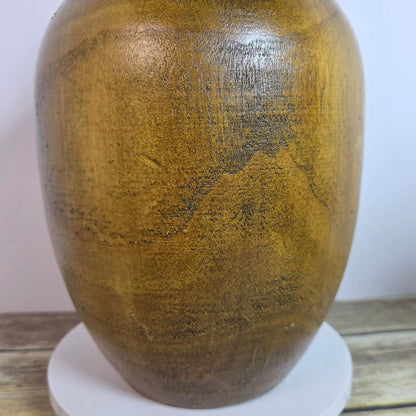 Large 12 Inch Decorative Wood Vase Rustic Farmhouse Accent Gold & Brown Tones