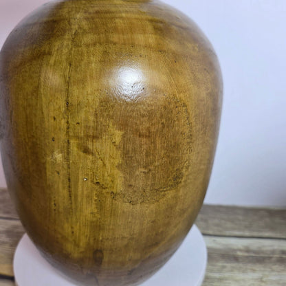 Large 12 Inch Decorative Wood Vase Rustic Farmhouse Accent Gold & Brown Tones