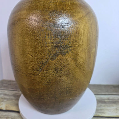 Large 12 Inch Decorative Wood Vase Rustic Farmhouse Accent Gold & Brown Tones