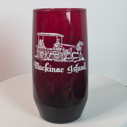 Vintage Ruby Red Mackinac Island & Bridge Souvenir Glass