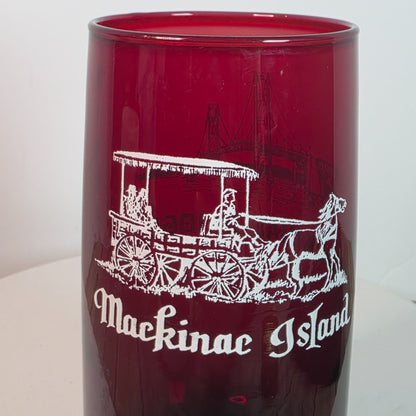 Vintage Ruby Red Mackinac Island & Bridge Souvenir Glass