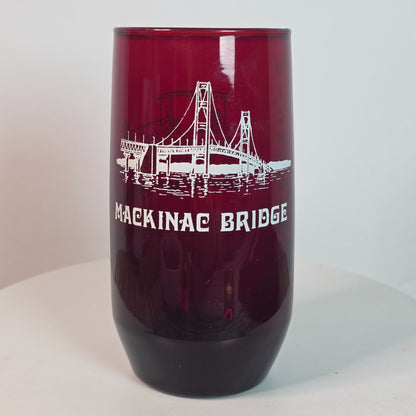 Vintage Ruby Red Mackinac Island & Bridge Souvenir Glass