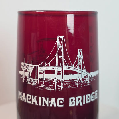 Vintage Ruby Red Mackinac Island & Bridge Souvenir Glass
