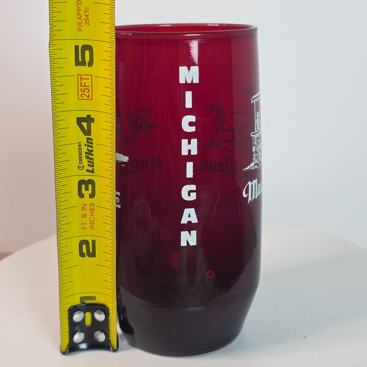 Vintage Ruby Red Mackinac Island & Bridge Souvenir Glass