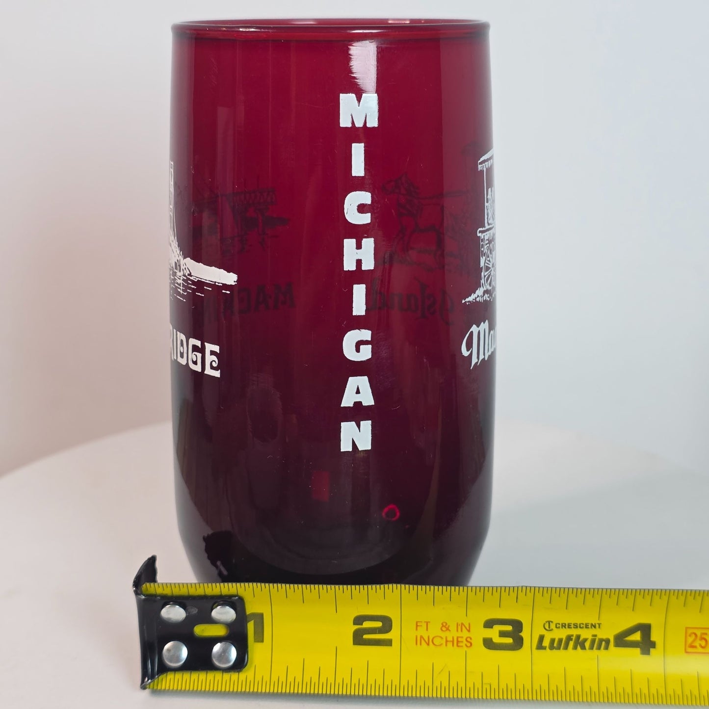 Vintage Ruby Red Mackinac Island & Bridge Souvenir Glass