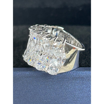 Exquisite 925 Sterling Silver Wide Band Ring With Teardrop & Marquise Cut Cubic Zirconia Stones