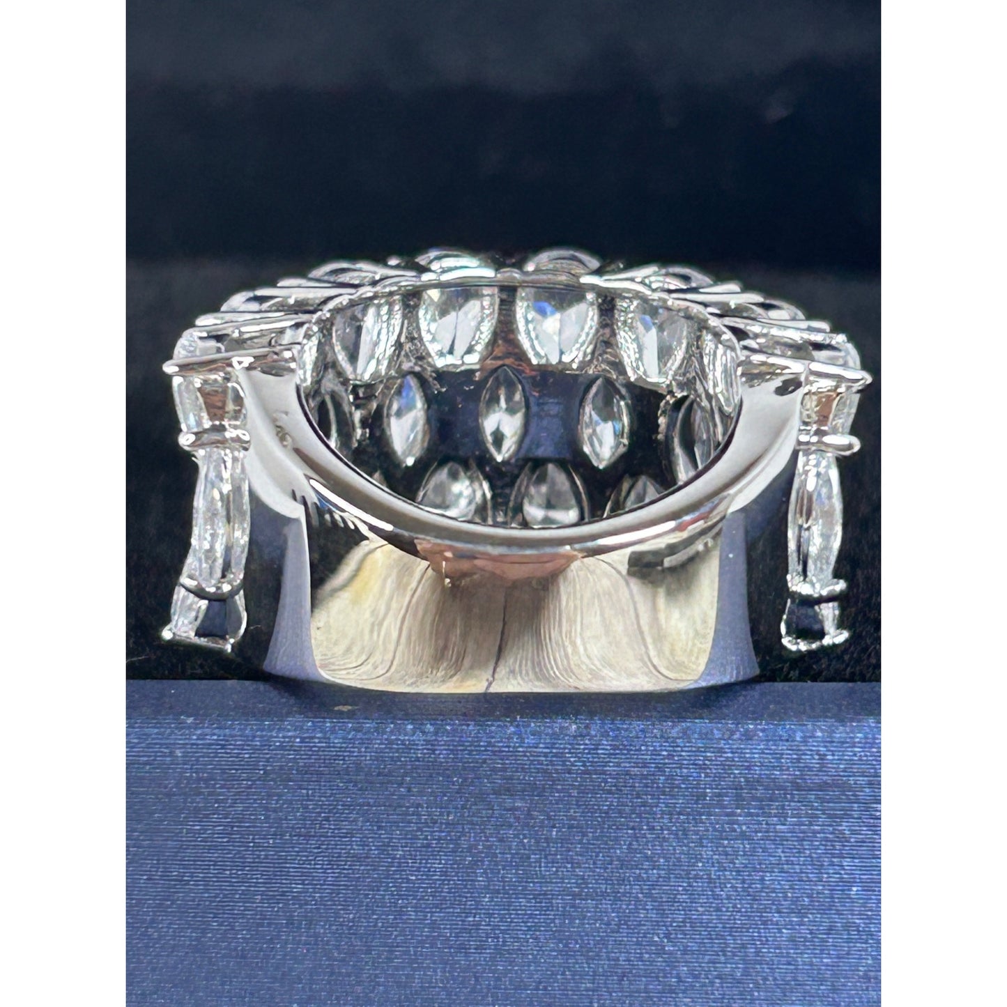 Exquisite 925 Sterling Silver Wide Band Ring With Teardrop & Marquise Cut Cubic Zirconia Stones