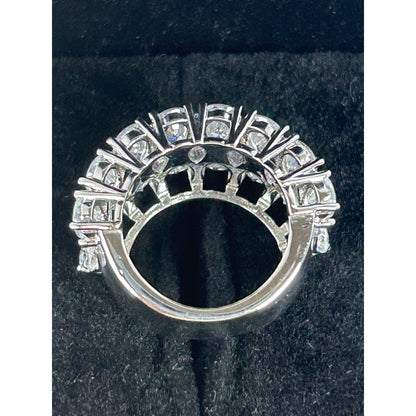 Exquisite 925 Sterling Silver Wide Band Ring With Teardrop & Marquise Cut Cubic Zirconia Stones