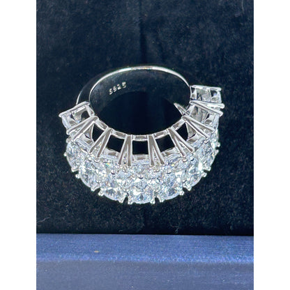 Exquisite 925 Sterling Silver Wide Band Ring With Teardrop & Marquise Cut Cubic Zirconia Stones