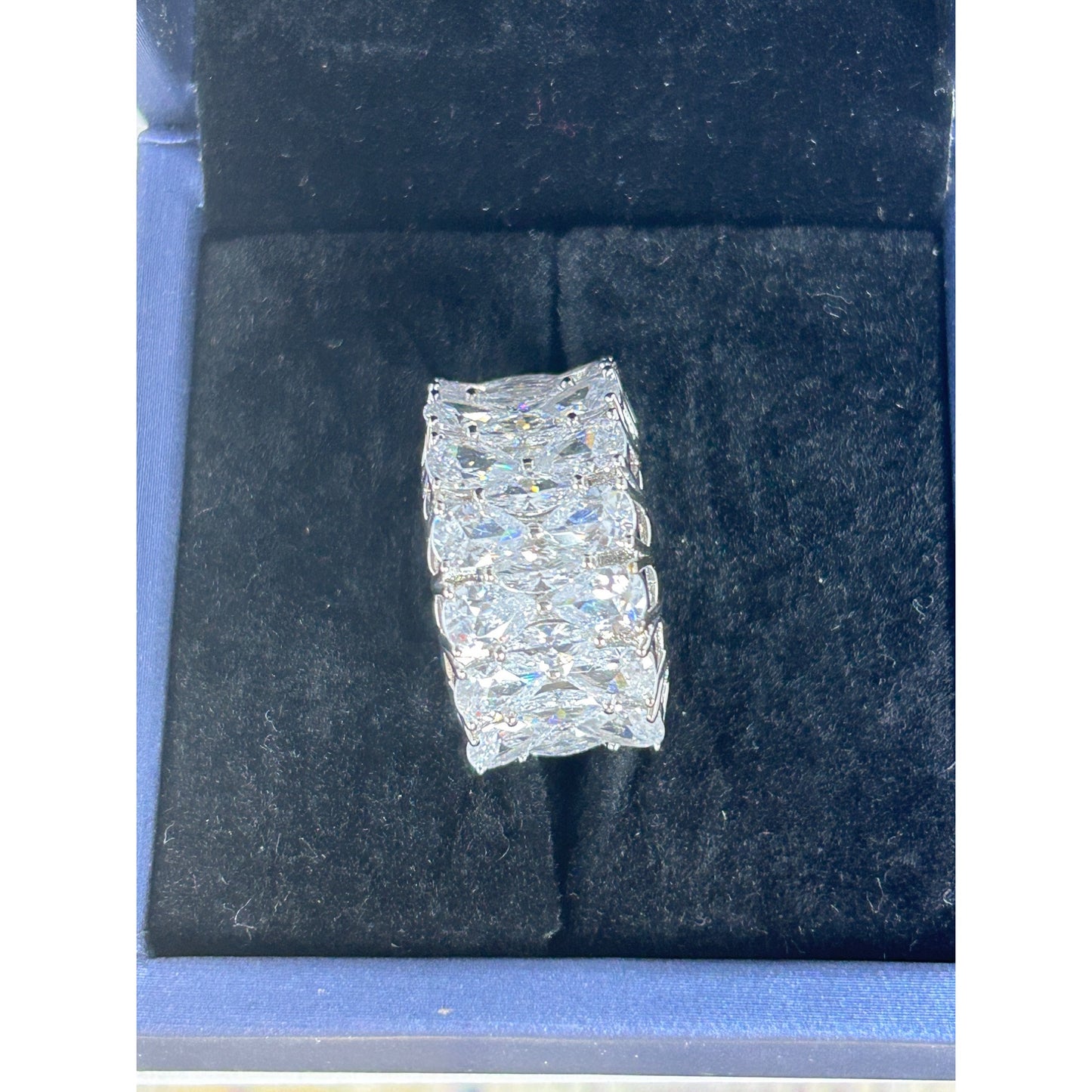 Exquisite 925 Sterling Silver Wide Band Ring With Teardrop & Marquise Cut Cubic Zirconia Stones