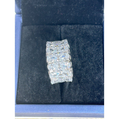 Exquisite 925 Sterling Silver Wide Band Ring With Teardrop & Marquise Cut Cubic Zirconia Stones