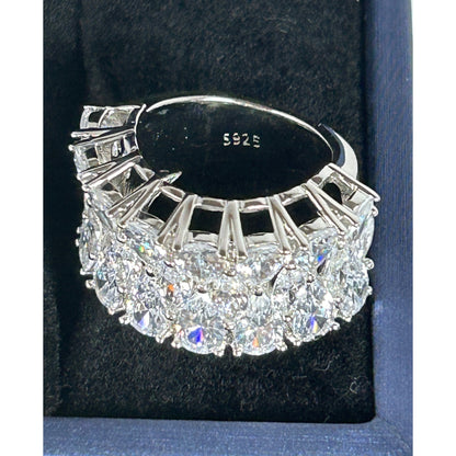 Exquisite 925 Sterling Silver Wide Band Ring With Teardrop & Marquise Cut Cubic Zirconia Stones