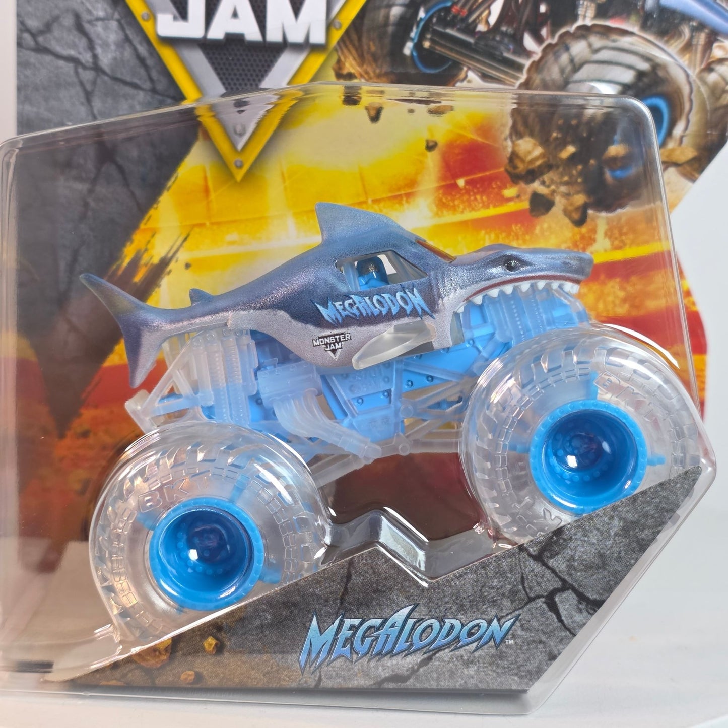 Monster Jam Megalodon Die-Cast Truck 1:64 Scale With Blue Transparent Wheels