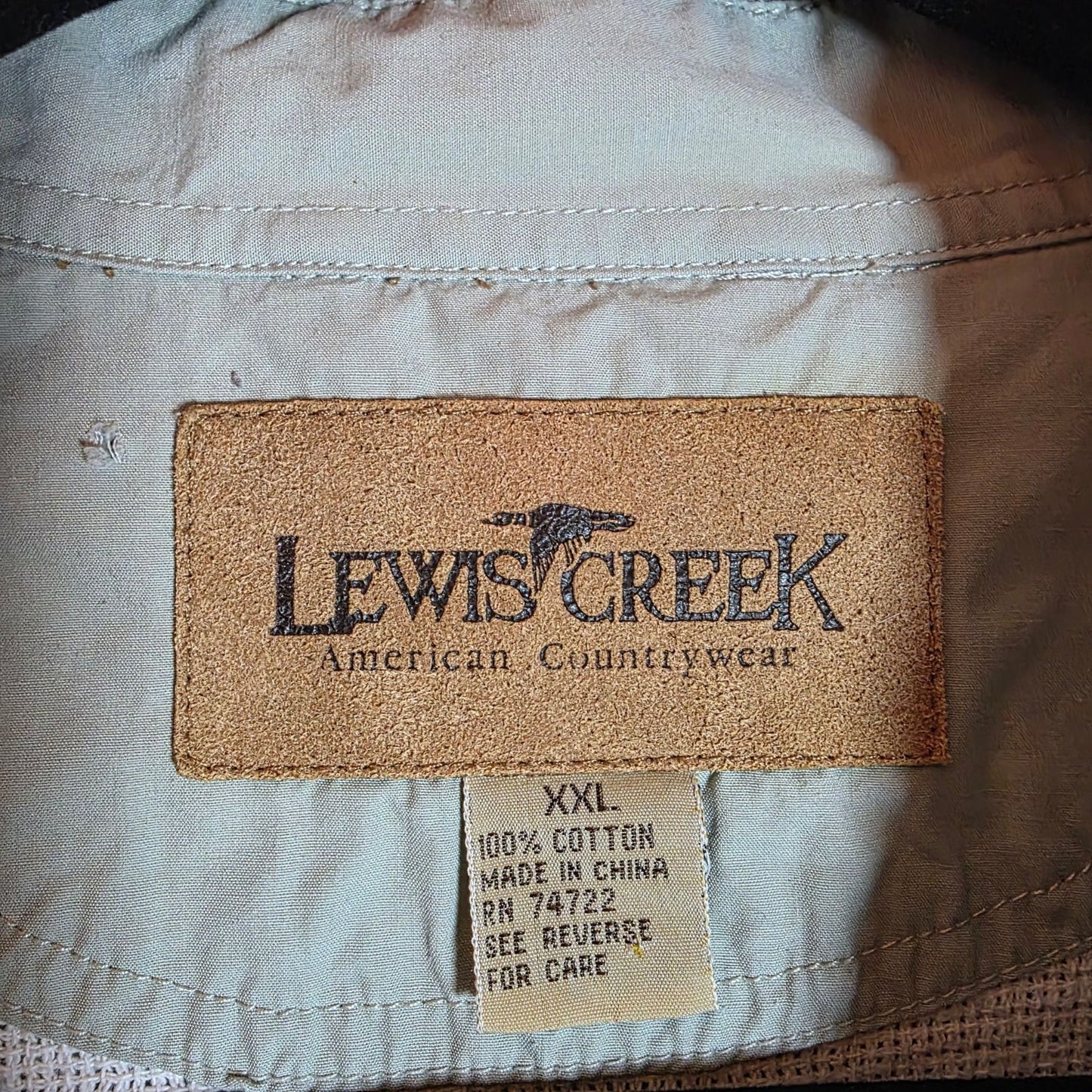Lewis Creek Mens XXL Long Sleeve Button-Up Shirt 100% Cotton Light Green Outdoor Wear