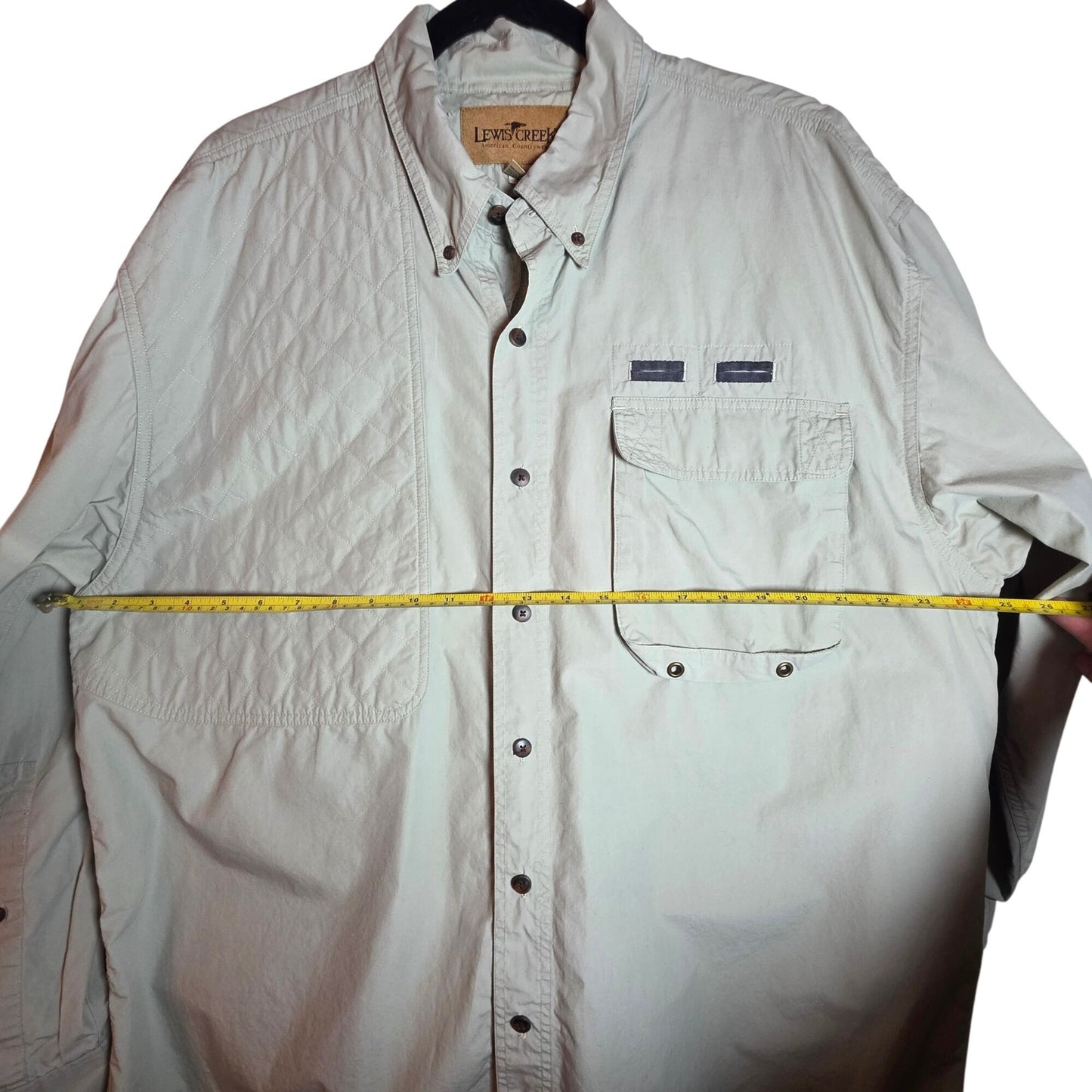Lewis Creek Mens XXL Long Sleeve Button-Up Shirt 100% Cotton Light Green Outdoor Wear