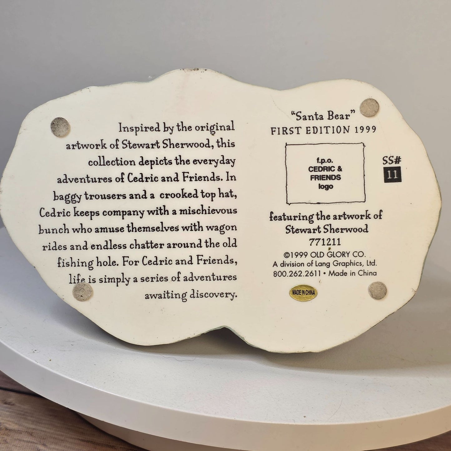"Santa Bear" 1st Edition Figurine Stewart Sherwood 1999 Old Glory Cedric & Friends Holiday Collectible Decor SN #11