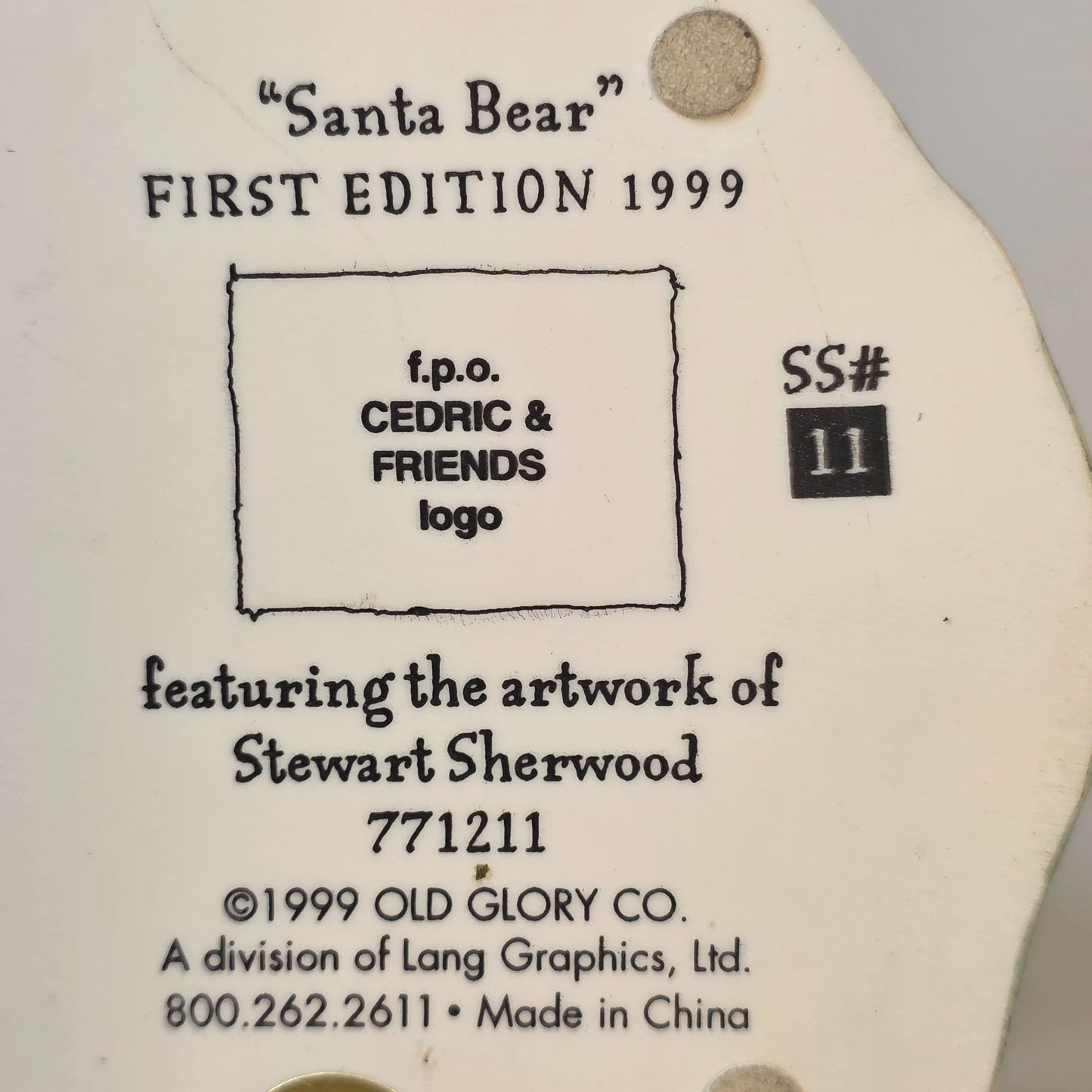 "Santa Bear" 1st Edition Figurine Stewart Sherwood 1999 Old Glory Cedric & Friends Holiday Collectible Decor SN #11