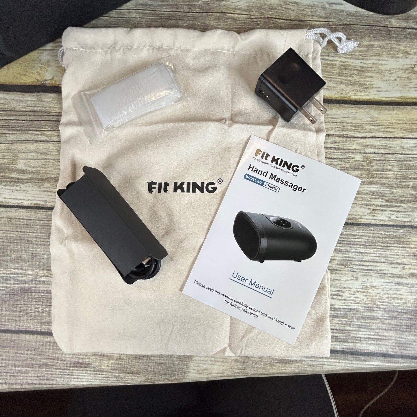 Fit King Hand Massager With Heat Rechargeable Adjustable Intensity & Modes Includes Manual & Storage Bag Black