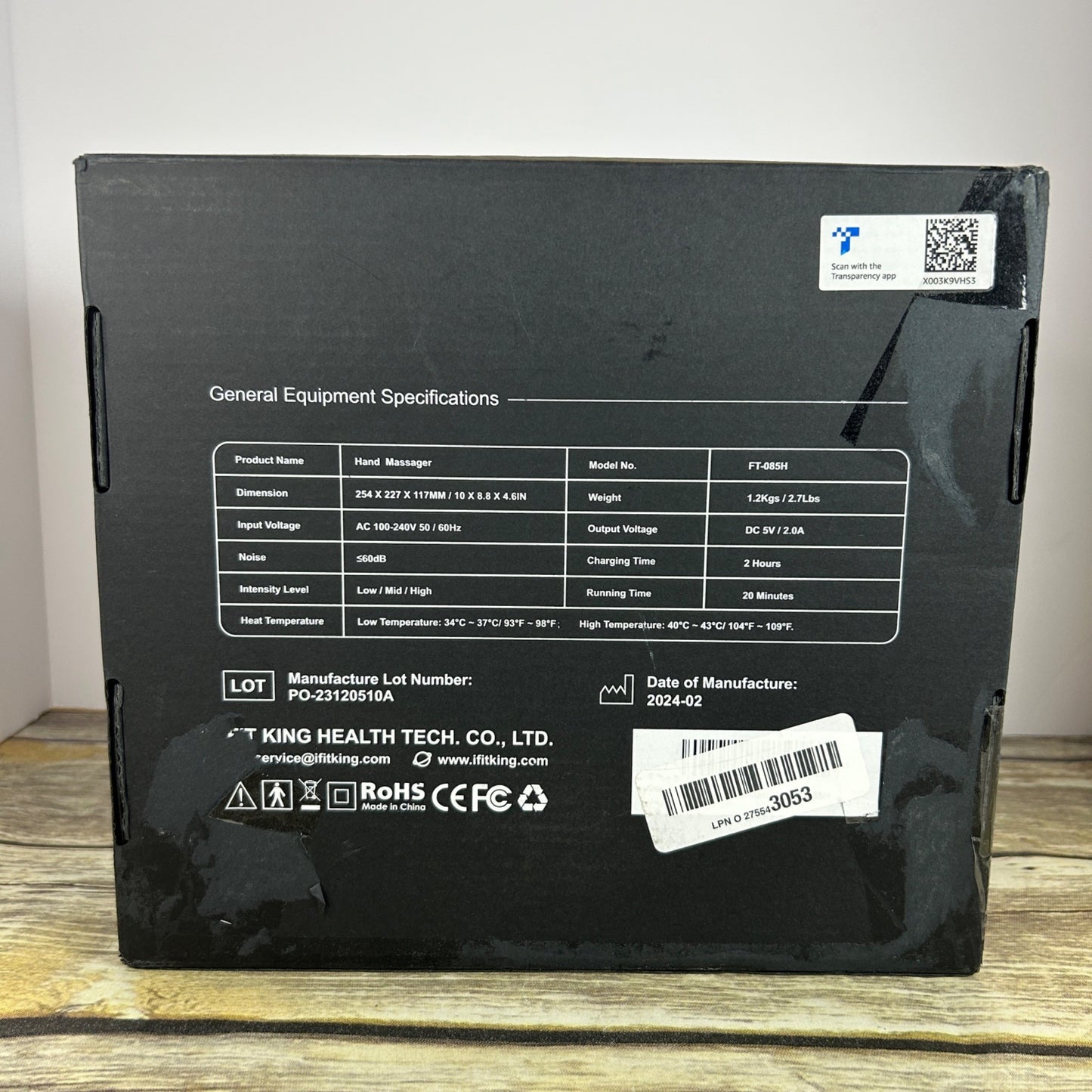 Fit King Hand Massager With Heat Rechargeable Adjustable Intensity & Modes Includes Manual & Storage Bag Black