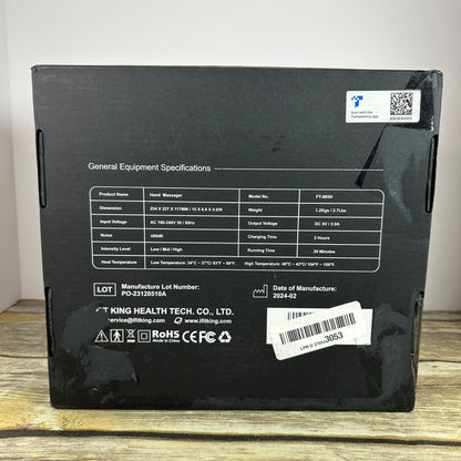 Fit King Hand Massager With Heat Rechargeable Adjustable Intensity & Modes Includes Manual & Storage Bag Black