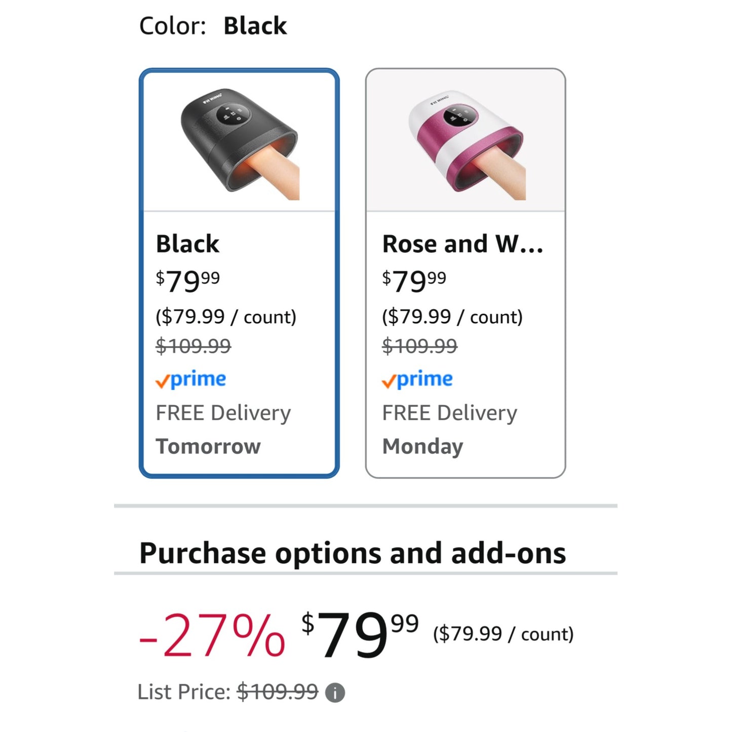 Fit King Hand Massager With Heat Rechargeable Adjustable Intensity & Modes Includes Manual & Storage Bag Black