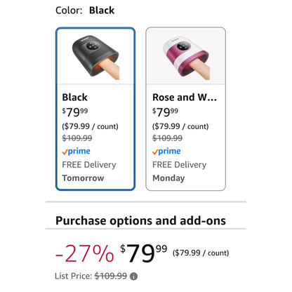 Fit King Hand Massager With Heat Rechargeable Adjustable Intensity & Modes Includes Manual & Storage Bag Black