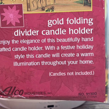 NOS Litetyme Gold Metalworks Reindeer Snowflake Folding Candle Holder Candles