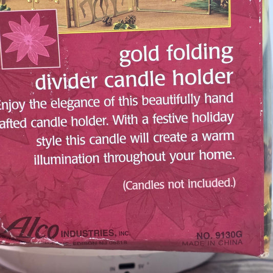 NOS Litetyme Gold Metalworks Reindeer Snowflake Folding Candle Holder Candles