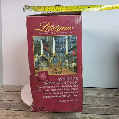 NOS Litetyme Gold Metalworks Reindeer Snowflake Folding Candle Holder Candles