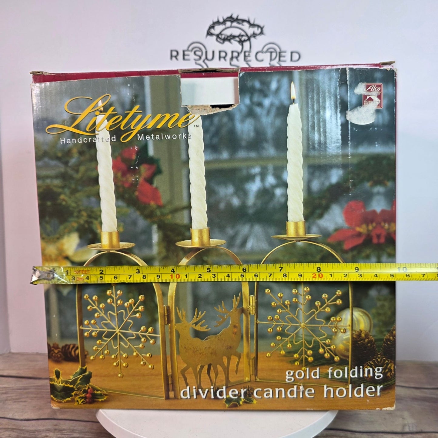 NOS Litetyme Gold Metalworks Reindeer Snowflake Folding Candle Holder Candles