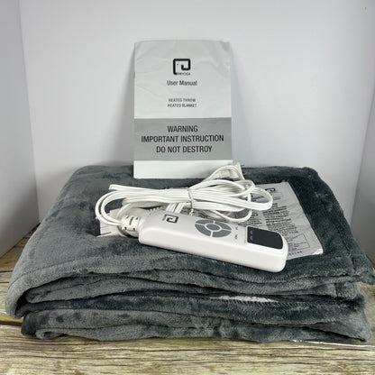 Eheyciga Heated Throw Blanket 50"x60" With Remote Control & Timer 100% Polyester Soft & Cozy ETL Certified Gray Color