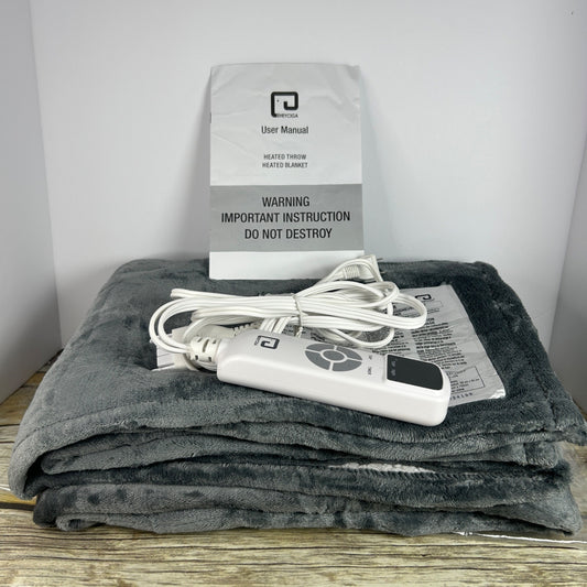 Eheyciga Heated Throw Blanket 50"x60" With Remote Control & Timer 100% Polyester Soft & Cozy ETL Certified Gray Color