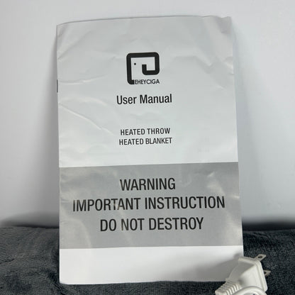 Eheyciga Heated Throw Blanket 50"x60" With Remote Control & Timer 100% Polyester Soft & Cozy ETL Certified Gray Color