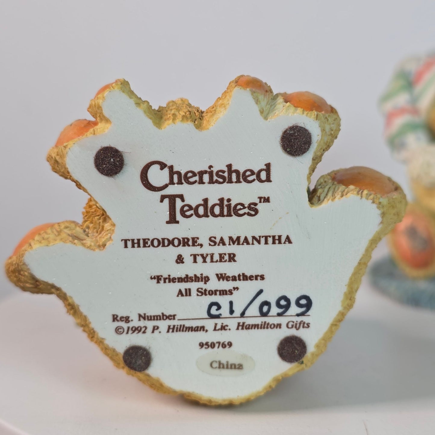 Vintage Cherished Teddies Theodore Samantha Tyler & Hans Figurines Set