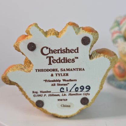 Vintage Cherished Teddies Theodore Samantha Tyler & Hans Figurines Set