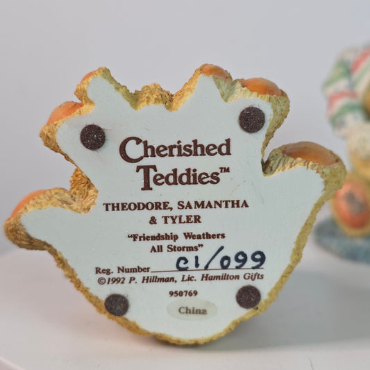 Vintage Cherished Teddies Theodore Samantha Tyler & Hans Figurines Set
