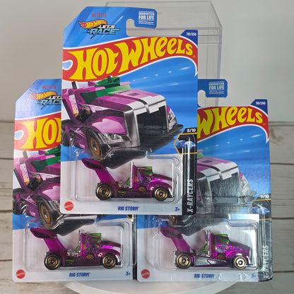2025 E Case Treasure Hunt Hot Wheels X-Racers Rig Storm Purple Semi Truck Die-Cast Car 1:64 Scale Collectible Model