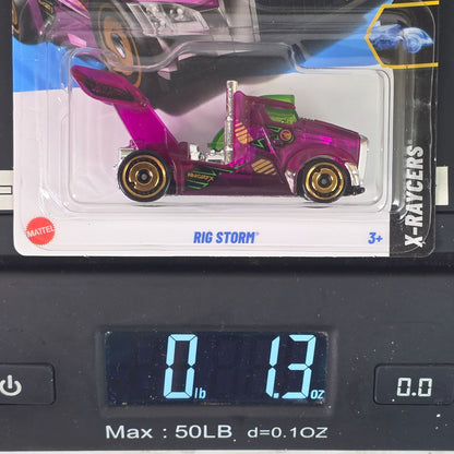 2025 E Case Treasure Hunt Hot Wheels X-Racers Rig Storm Purple Semi Truck Die-Cast Car 1:64 Scale Collectible Model