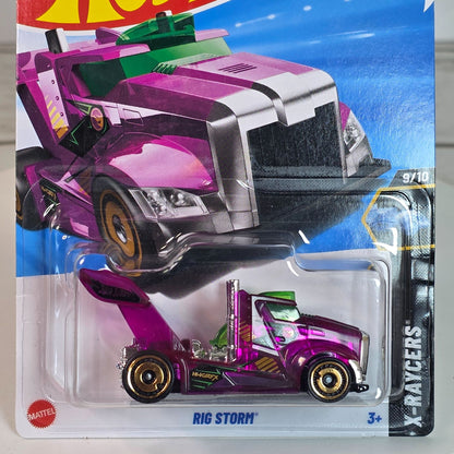 2025 E Case Treasure Hunt Hot Wheels X-Racers Rig Storm Purple Semi Truck Die-Cast Car 1:64 Scale Collectible Model