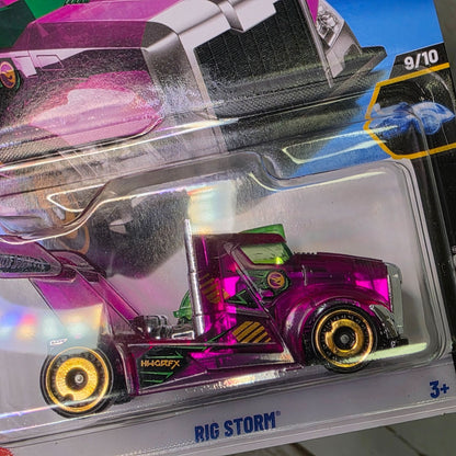 2025 E Case Treasure Hunt Hot Wheels X-Racers Rig Storm Purple Semi Truck Die-Cast Car 1:64 Scale Collectible Model