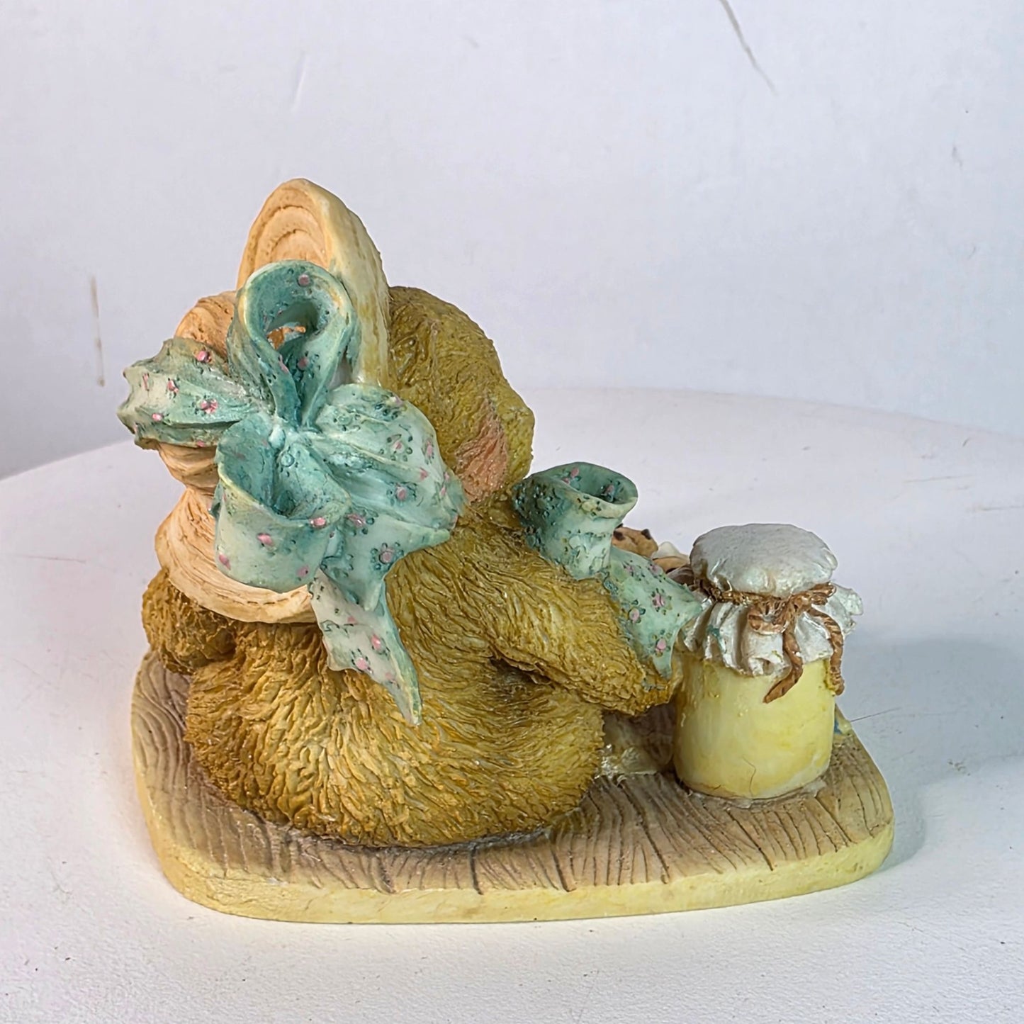 Vintage Cherished Teddies Anna "Hooray For You" Figurine 1991 Collectible Teddy Bear With Cake & Honey Scene