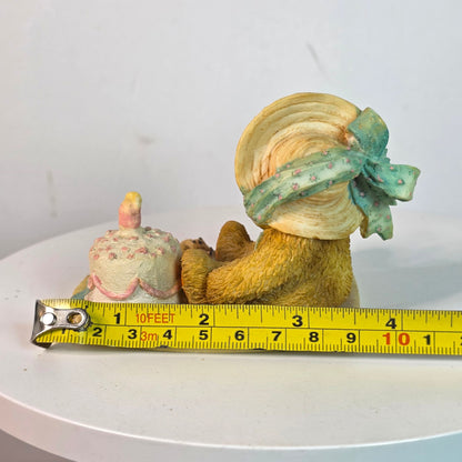 Vintage Cherished Teddies Anna "Hooray For You" Figurine 1991 Collectible Teddy Bear With Cake & Honey Scene