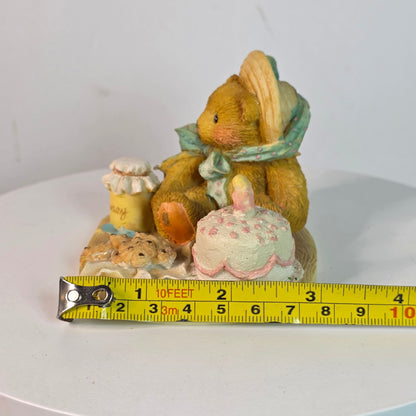 Vintage Cherished Teddies Anna "Hooray For You" Figurine 1991 Collectible Teddy Bear With Cake & Honey Scene