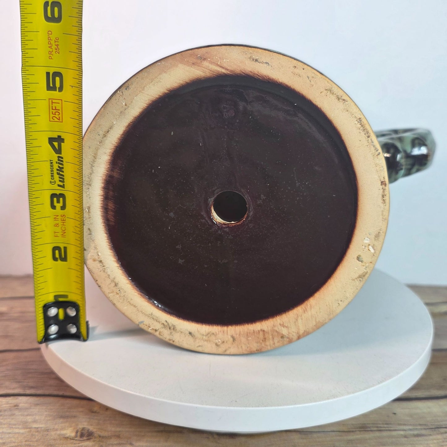 Vintage Green Ceramic Trophy Vase With Handles Textured Mid-Century Design